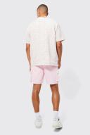 Mens Pale Pink Relaxed Overdyed Denim Cargo Shorts