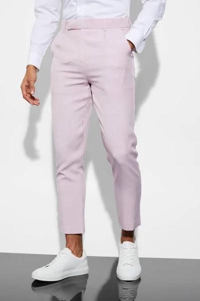 Mens Pale Pink Slim Crop Plain Suit Trousers