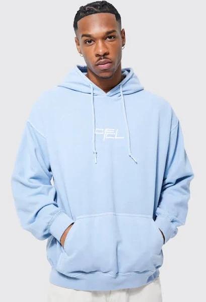 Mens Pastel Blue Ofcl Oversized Washed Hoodie