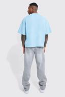 Mens Pastel Blue Oversized Extended Neck Boxy T-Shirt