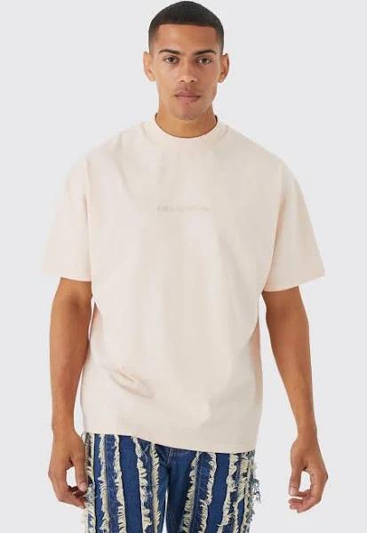 Mens Pastel Pink Oversized Heavyweight Extended Neck T-Shirt
