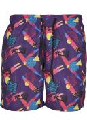 Mens Pattern Swim Shorts - Flamingo