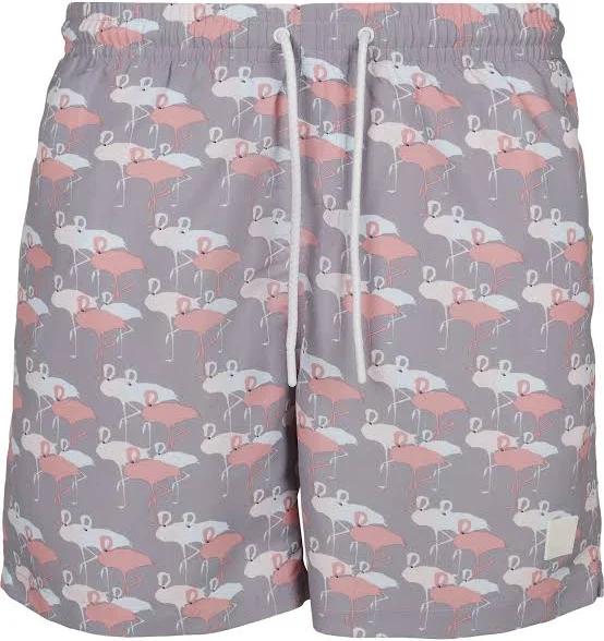 Mens Pattern Swim Shorts - Flamingo