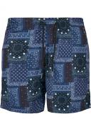 Mens Pattern Swim Shorts - Navy Bandana