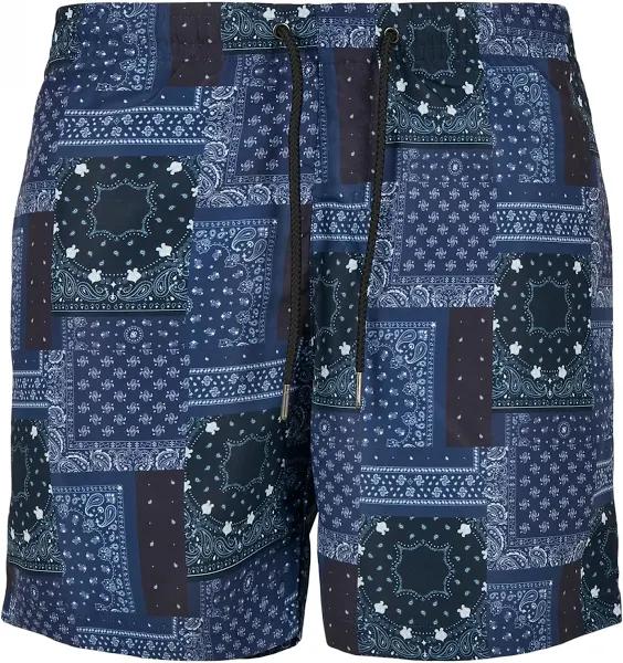 Mens Pattern Swim Shorts - Navy Bandana