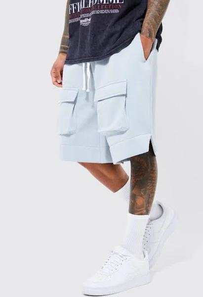 Mens Pewter Oversized Long Length Front Cargo Short