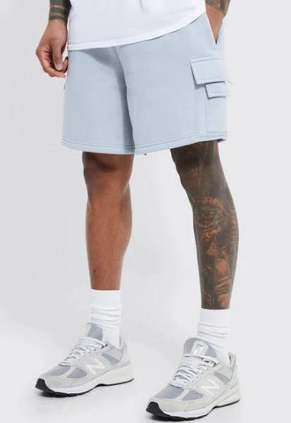 Mens Pewter Oversized Short Length Multi Pocket Cargo Short