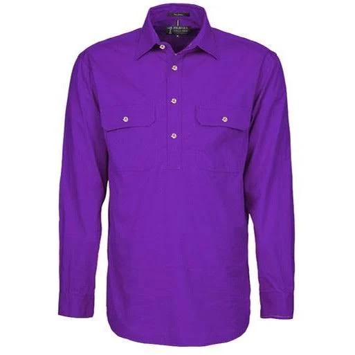 Mens Pilbara Closed Front L/S Shirt Purple / L