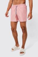 Mens Pink Mid Length Plain Drawcord Detail Swim Shorts