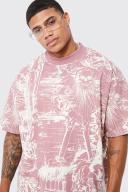 Mens Pink Oversized Contrast Neck Skeleton T-Shirt