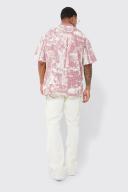 Mens Pink Oversized Contrast Neck Skeleton T-Shirt