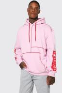 Mens Pink Oversized Contrast Stitch Ofcl Hoodie