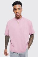Mens Pink Oversized Extended Neck Boxy T-Shirt