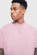 Mens Pink Oversized Extended Neck Boxy T-Shirt