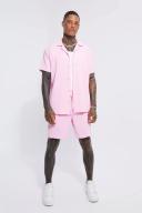 Mens Pink Pleated Oversized Shirt and Short Set