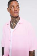 Mens Pink Pleated Short Sleeve Oversized Boxy Shirt