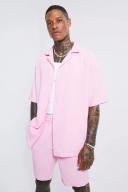 Mens Pink Pleated Short Sleeve Oversized Boxy Shirt