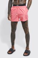 Mens Pink Short Length Man Waistband Swim Shorts
