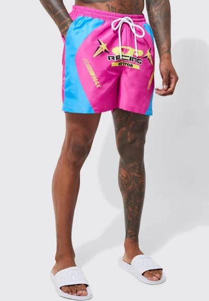 Mens Pink Short Length Racing Swim Shorts