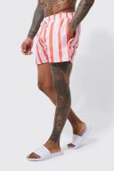Mens Pink Short Length Striped Swim Shorts
