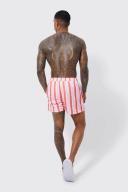 Mens Pink Short Length Striped Swim Shorts