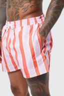 Mens Pink Short Length Striped Swim Shorts