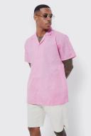 Mens Pink Short Sleeve Oversized Linen Look Shirt
