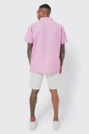 Mens Pink Short Sleeve Oversized Linen Look Shirt