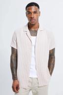 Mens Pink Short Sleeve Revere Textured Shirt
