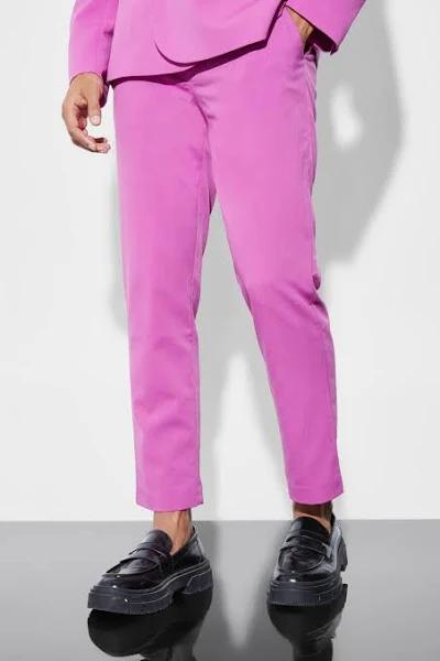 Mens Pink Slim Crop Crinkle Suit Trousers