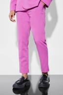 Mens Pink Slim Crop Crinkle Suit Trousers