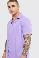 Mens Purple Cotton Slub Regular Short Sleeve Shirt and Short