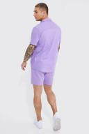 Mens Purple Cotton Slub Regular Short Sleeve Shirt and Short