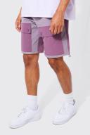 Mens Purple Elastic Relaxed Lightweight Stretch Colour Block Cargo