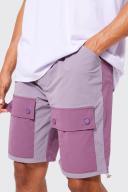 Mens Purple Elastic Relaxed Lightweight Stretch Colour Block Cargo