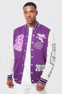 Mens Purple Gothic B Aplique Badge Jersey Bomber