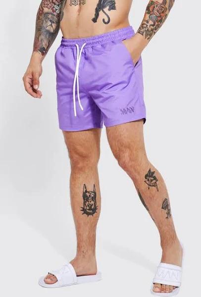 Mens Purple Mid Length Plain Man Swim Shorts