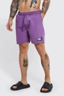Mens Purple Mid Length Rubber Tab Swim Shorts
