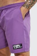 Mens Purple Mid Length Rubber Tab Swim Shorts