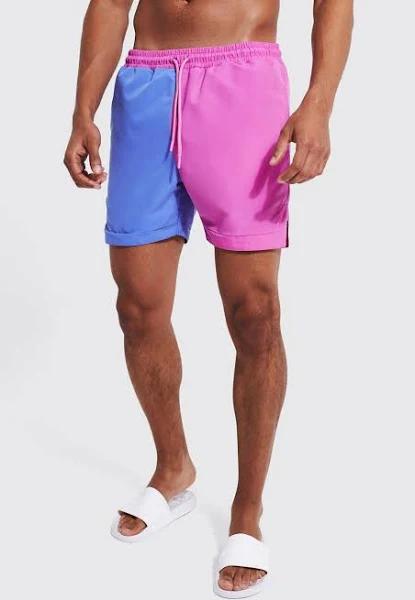 Mens Purple Mid Spliced Basketball Shape Swim Shorts
