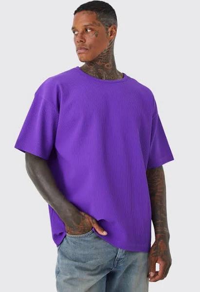 Mens Purple Oversized Pleated T-Shirt