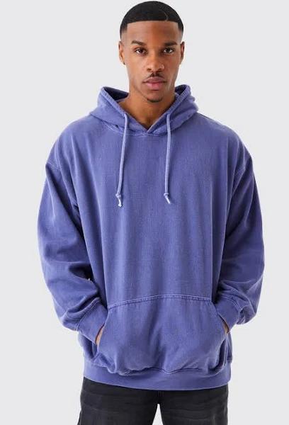 Mens Purple Oversized Washed Hoodie