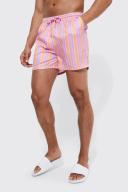 Mens Purple Short Length Stripe Swim Shorts