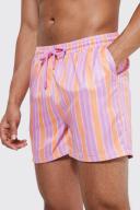 Mens Purple Short Length Stripe Swim Shorts