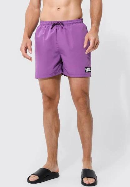 Mens Purple Tall Short Length Rubber Tab Swim Shorts
