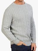 Mens Raging Bull Grey Signature Cable Knit Crew Neck Jumper - Grey