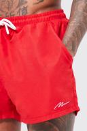 Mens Red Man Signature Short Length Swim Shorts