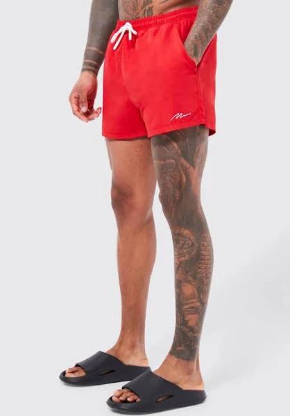 Mens Red Man Signature Short Length Swim Shorts