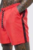 Mens Red Mid Length Ofcl Tape Swim Shorts