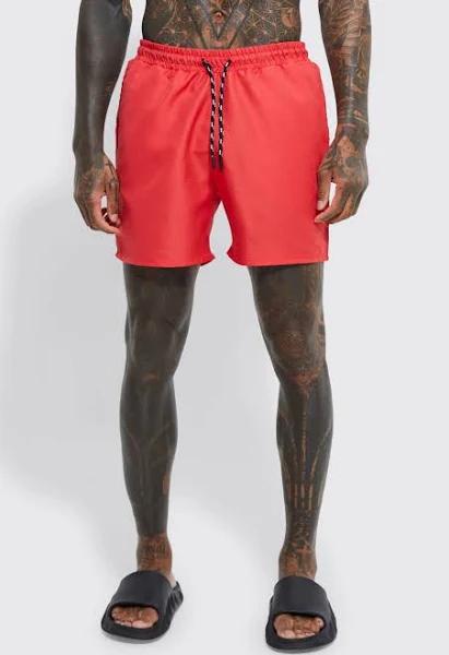 Mens Red Mid Length Ofcl Tape Swim Shorts